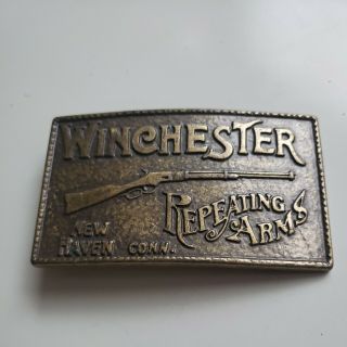 Vintage 1970s Winchester Repeating Arms Gun & Firearm Belt Buckle