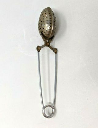 Vintage Tea Leaf Infuser Strainer Steeper Metal Stainless Spoon Squeeze Handle
