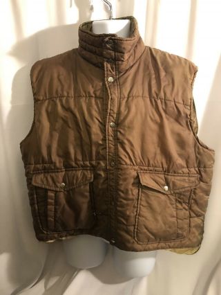 Haband Brown Full Snap Puffer Puffy Vest Mens Size Xx - Large 2xl Vtg 70s