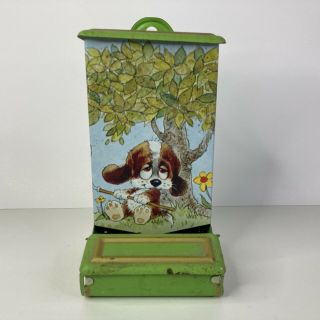 Vintage Jasco Tin Match Dispenser Dog Gardening With Hoe
