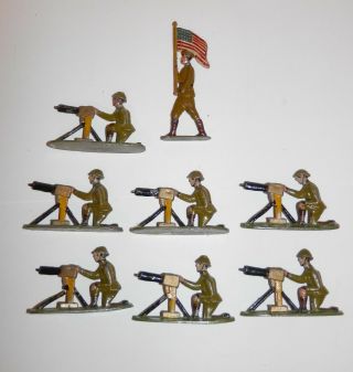 Vintage Metal/lead Flat Usa Soldiers With Flag Bearer