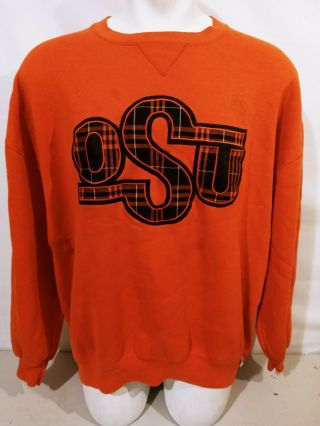 Vtg 90s Russell Athletic Osu Cowboys Orange Sweatshirt Size Xxl Plaid Spell Out