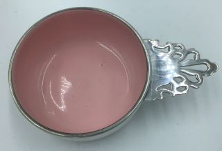 Vintage Reed & Barton 869 Silverplate Pink Enameled Interior Porringer Baby Bowl