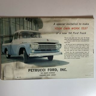 1958 Ford Truck Vintage Sales Brochure - F - 100 Pickup Heavy Duty Dump Advertise