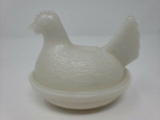 Vintage White Milk Glass Hen On Nest Lidded Dish