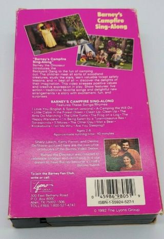 Barney Barneys Campfire Sing Along VHS Tape Vintage 90s Purple Dinosaur 2