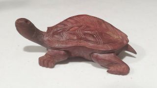 Vintage Mid Century Modern Hand Carved Wood 6 " Happy Sea Turtle Sculpture Mcm