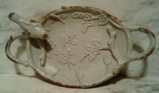 Vntg 6 " Cast Metal 3d Bird In Flowers Branches Molded Trinket Jewelry Dish Tray