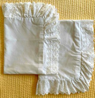 Vintage Wamsutta Ultracale White Eyelet Standard Pillow Shams Set Of 2 Usa