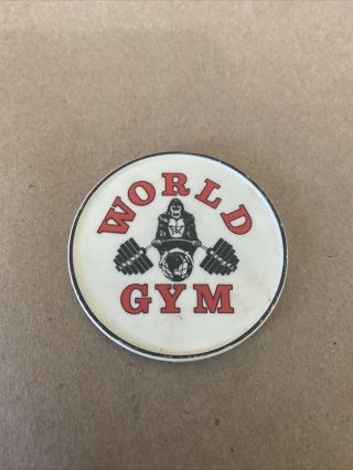 World Gym Magnet Vintage Rare Circular Weight Lifting Monkey Gorilla