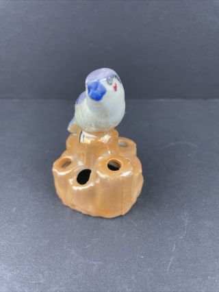 Vintage Japan Small Blue & Orange Lusterware Bird Flower Frog 2 1/2” X 1 3/4” 2