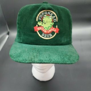 Rare Vintage 1983 Froghead Water Lager Beer Utah Green Corduroy Hat