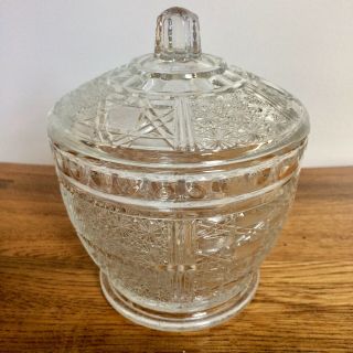 Vintage Cut Glass Candy Dish With Lid Intricate Clear 4.  5 " Wide 5.  5 " Tall