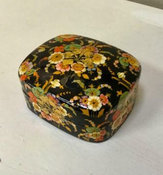 Vintage Lacquered Paper Mache Covered Box Hand - Made Kashmir For Fetco