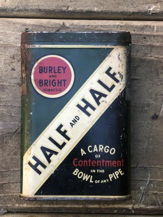 Vintage 1948 Burley & Bright Half And Half Pipe Tobacco Tin White Owl Cigar Box
