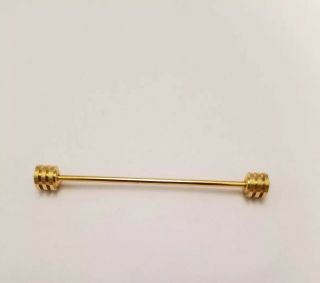 Gold Tone Tie Collar Bar Pin Grooved Barbell Ridged Lines Dumbbell Vintage