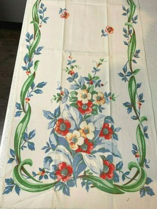 2 Vintage Startex Tea Towels Cotton Blue Red Green Yellow Flowers 40 