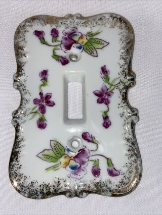 Vintage Porcelain Painted Single Light Switch Plate Violets Flowers