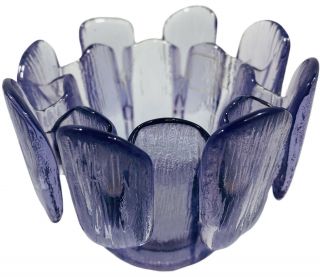 Vintage Viking Glass Finnish Crown Votive Candle Holder Mcm Purple Textured