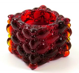Vintage Ruby Red Glass 2.  25 " Square Votive Candle Holder,  Diamond Beaded Design