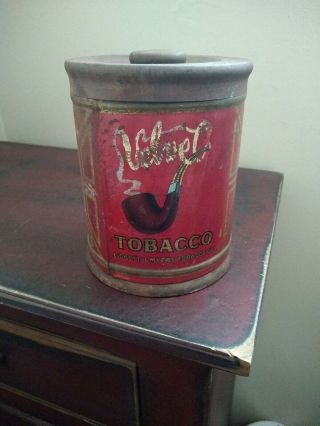 Vintage Early Round Velvet Pipe Tobacco Tin Smoke Logo Liggett Myers 6.  25 "