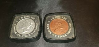 Vtg Advertising Plastic Coin Coasters Set Of 2 - Ag Edward Ny Stock Exchange Memb