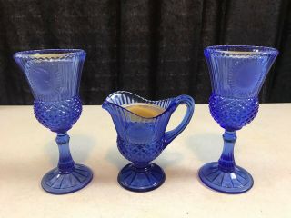 3 - Vintage Avon George Martha Washington Cobalt Blue Candle Holders Goblets