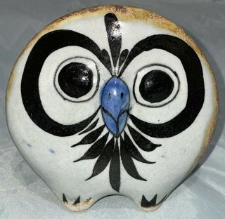Vintage 4” Owl Tonala Fni Mexico Mexican Folk Art Hand Painted Ceramic Pottery
