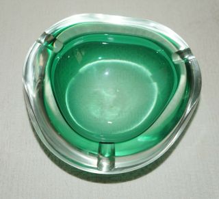 Vintage Heavy Green Art Glass Ashtray Trinket Dish Thick Glass Unbranded