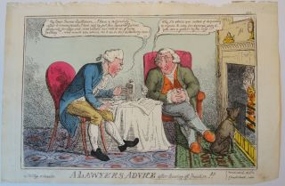 1814 George Cruikshank Colored Plate - A Lawyers Advice - Tegg 
