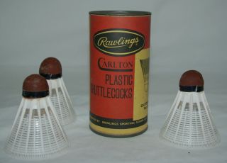Vintage Badminton Shuttlecocks Birdies 3 In Rawlings Container