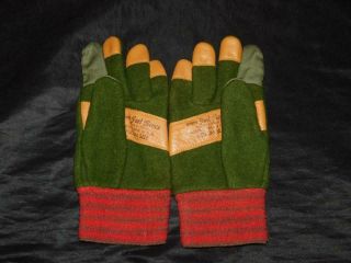 Vintage Morris Size M Feel Wool Gloves Green Red Brown Leather Tn Usa Shooting