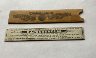 Vintage Carborundum Knife Sharpening Advertisement With Sample Stone