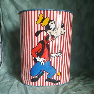 Vintage CHEINCO Tin Litho MICKEY & MINNIE MOUSE GOOFY Disney Trash Can USA 3