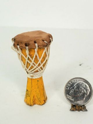 Vtg Artisan Native American Leather Drum 1:12 Dollhouse Miniature Ooak Tribal