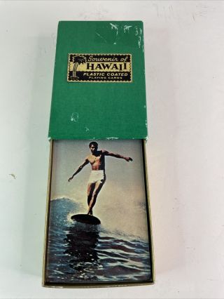 Vintage Souvenir Of Hawaii Plastic Coated Playing Cards Man Surfing