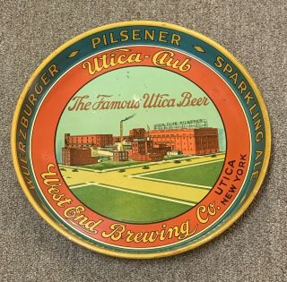 Vintage Utica Club West End Brewing Co Metal Beer Tray 12 "