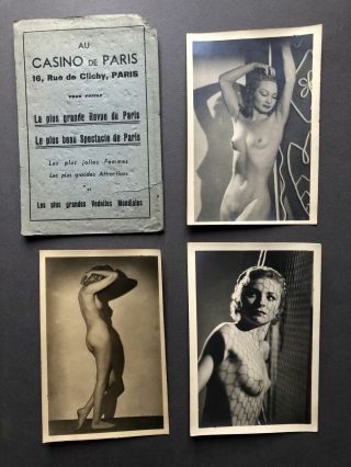 Ca 1920s 3 Real Photo Postcards Of French Nude Women In Casino De Paris Folder