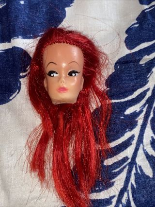 Vintage Barbie Red Hair Doll Head Only Marked With 11 Bald Top