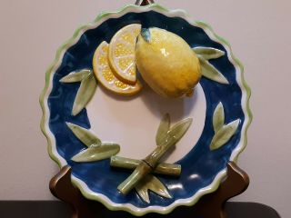 Vintage Bella Casa By Ganz Fruit 8 " Ceramic Plate 3d Lemon Art Wall Hanging