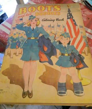 Vintage Coloring Paint Book Boots And Her Friends Military 1943 Saalfield Large