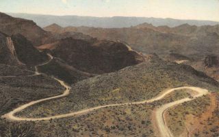 Hairpin Curves Route 66 Kingman,  Arizona C1930s Hand - Colored Vintage Postcard
