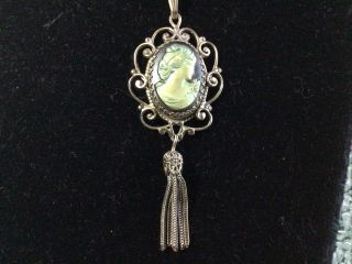 Vintage Whiting & Davis Co.  Cameo Necklace With Tassel Goldtone