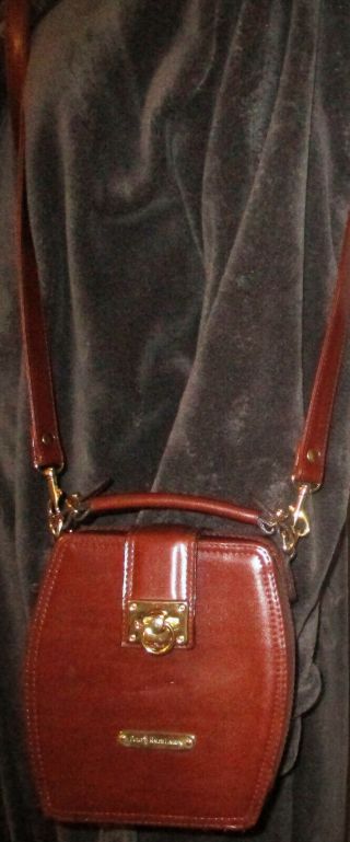 Polo Ralph Lauren - Vintage Brown Leather Hard Shell Crossbody Purse