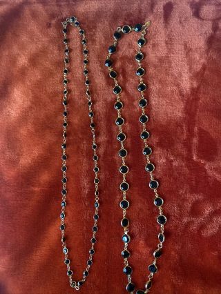 2 Vintage Black Austrian Crystal Necklace Large And Small Beads