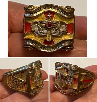 Huge Vintage Masonic Freemason Cross And Crown Knight Templar Mens Ring Sz10.  25