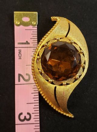 VINTAGE Charel Amber Colored Rhinestone Statement Brooch Pin Goldtone Florentine 2