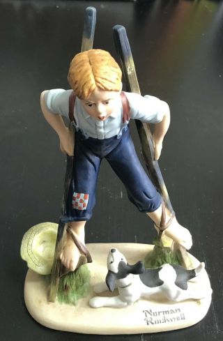 Vintage 1980 Danbury Norman Rockwell Porcelain Figurine “boy On Stilts” Box