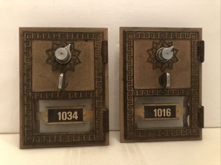 2 Rare Vintage 1956 Keyless Lock Co Post Office Box Door 1016 And 1034