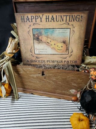Primitive Victorian Vintage Style Halloween Sincere Pumpkin Happy Haunting Sign